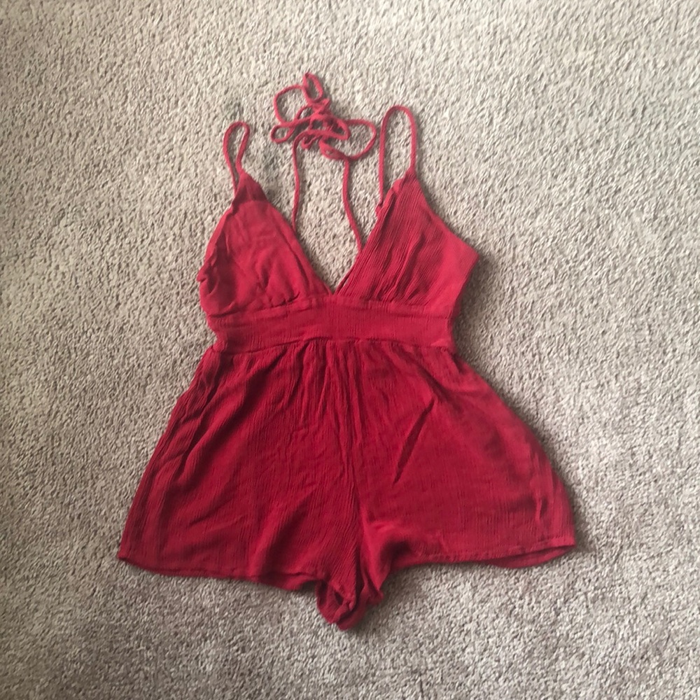 Red romper with adjustable ties